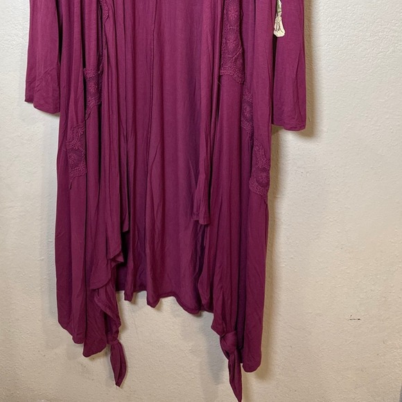 NWT One World Cardigan Women L Mauve Purple Lace Trim Duster Boho Festival - Picture 4 of 9